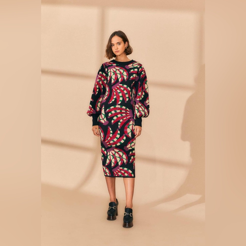 NWT Farm Rio Black Banana Dots Knit Dress S